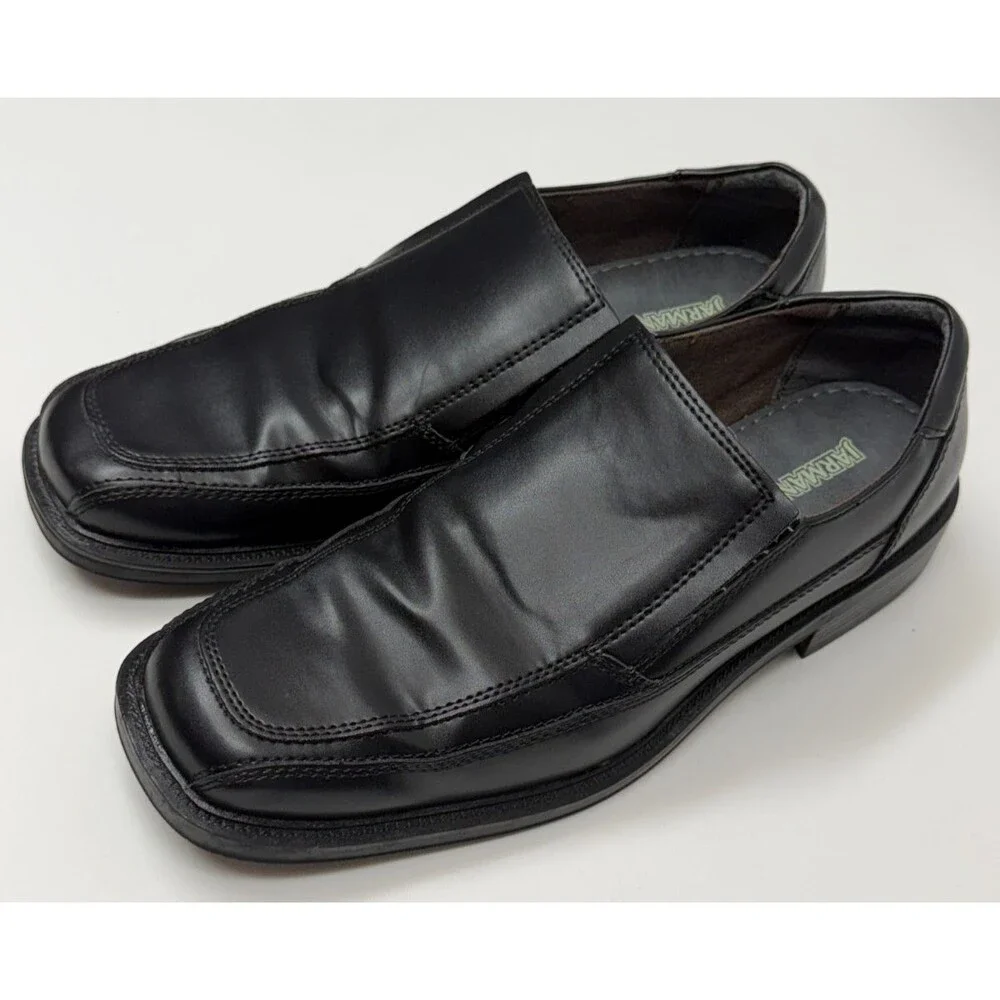 Jarman Metropolis Men's 10.5 Black Slip On Dress Shoes Square Toe Loafers